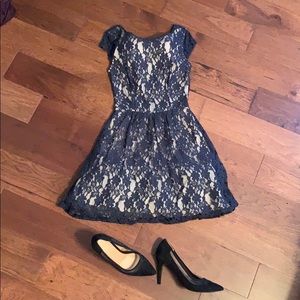 Navy and nude, a-line dress